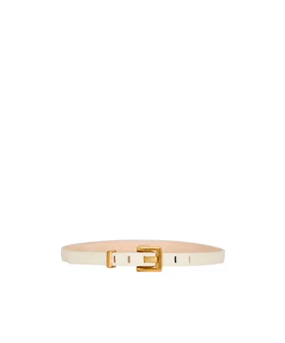 Balmain Anthem Narrow Leather Belt In White