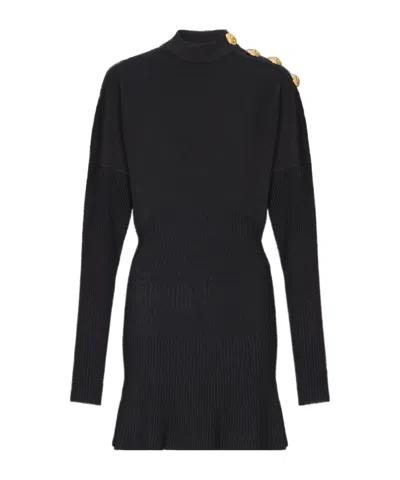 Balmain Short Flared Knit Dress In Black