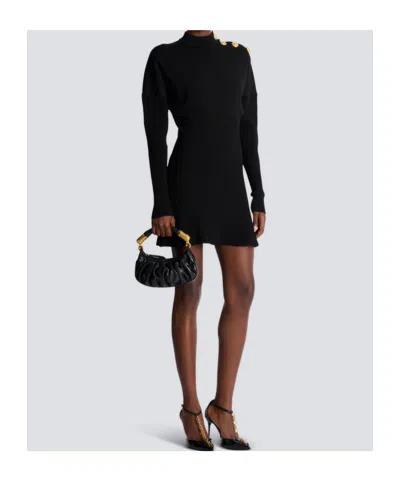Balmain Short Flared Knit Dress In Black