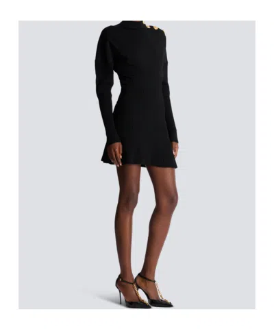 Balmain Short Flared Knit Dress In Black