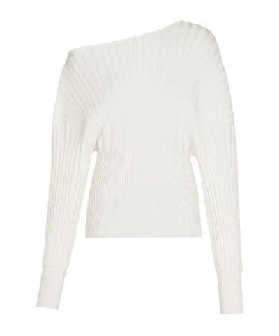 Balmain Rib-knit One-shoulder Sweater In White