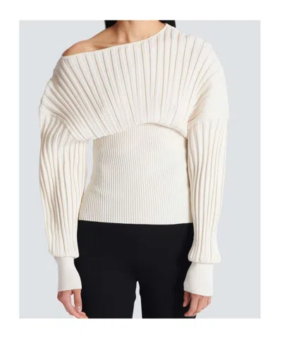 Balmain Rib-knit One-shoulder Sweater In White
