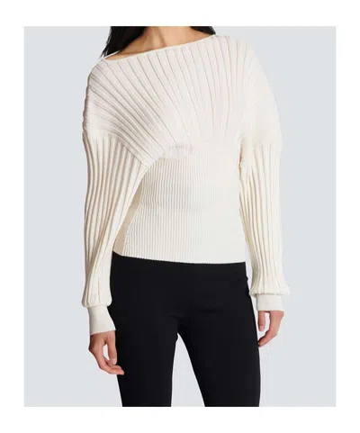 Balmain Rib-knit One-shoulder Sweater In White