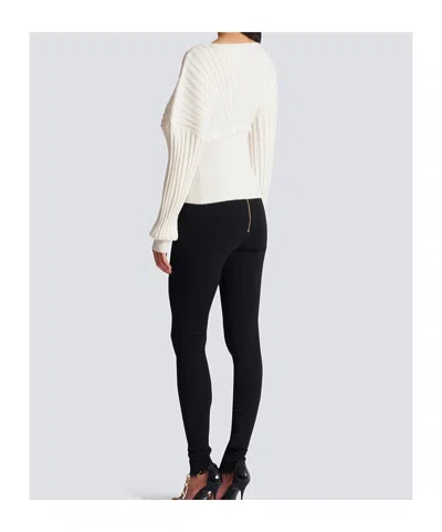 Balmain Rib-knit One-shoulder Sweater In White