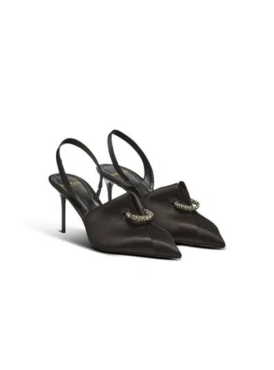 Balmain Satin Pierced Slingback Heeled Mules 75 In Multi