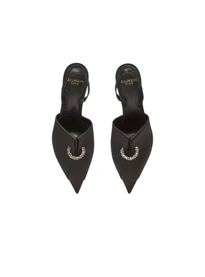 Balmain Satin Pierced Slingback Heeled Mules 75 In Multi