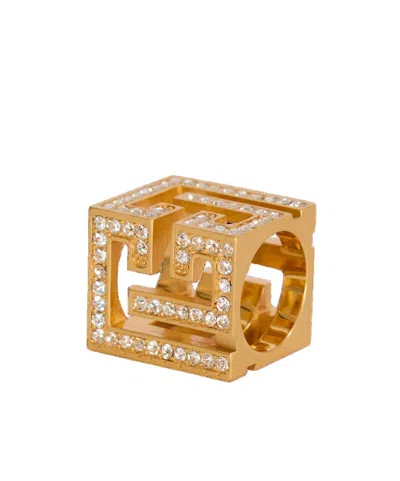 Balmain Pb 3d Rhinestone Cube Ring In Gold