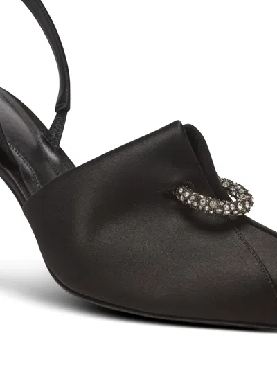 Balmain Satin Pierced Slingback Heeled Mules 75 In Multi