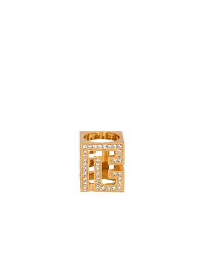 Balmain Pb 3d Rhinestone Cube Ring In Gold