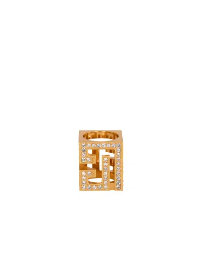 Balmain Pb 3d Rhinestone Cube Ring In Gold