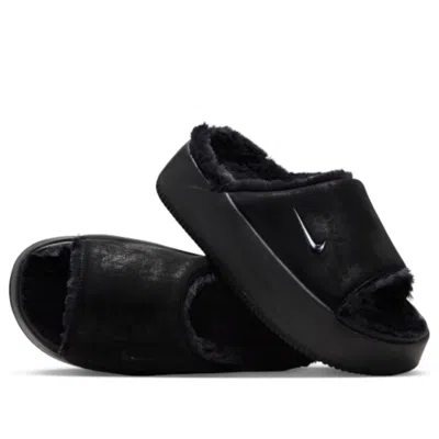 Nike Calm Elevation Faux Fur Lined Platform Slide In Black