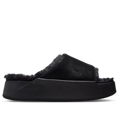 Nike Calm Elevation Faux Fur Lined Platform Slide In Black