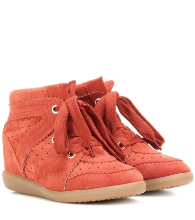 Isabel Marant Étoile Bobby Suede Wedge Sneakers In Faded Red