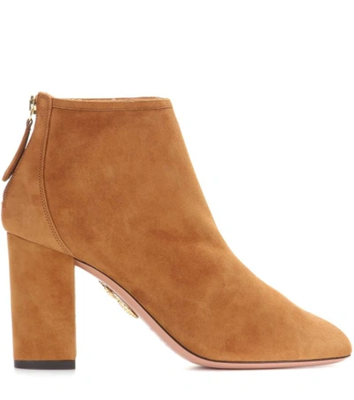 Shop Aquazzura Downtown 85 Suede Ankle Boots In Brown