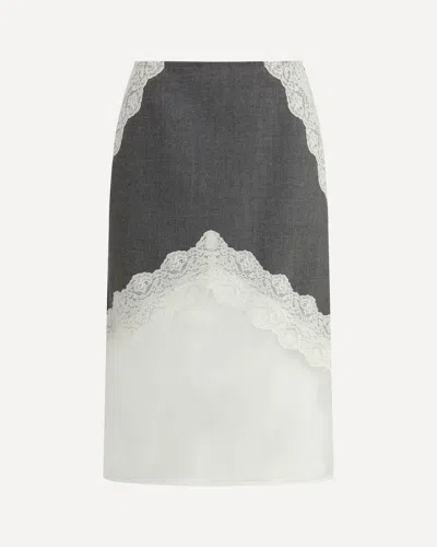 Jil Sander Midi Wool And Lace Skirt In Gray