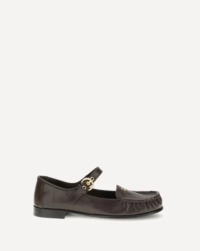 Miu Miu Buckled Leather Loafers In Brown
