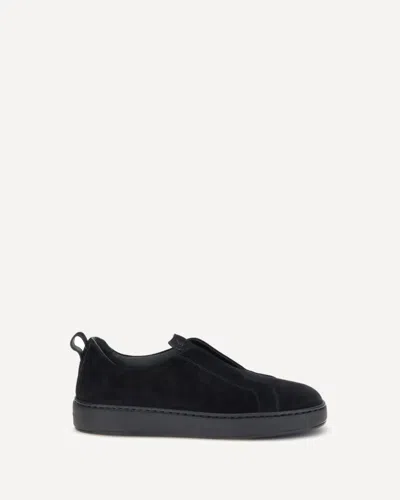 Santoni Black Calf Leather Bos Taurus Low Top Sneakers In Black