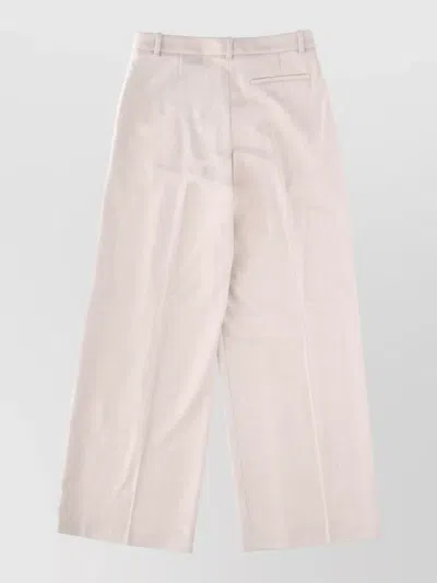 Hugo Boss Wide Leg Trousers Pleated Front Belt Loops In Neutral