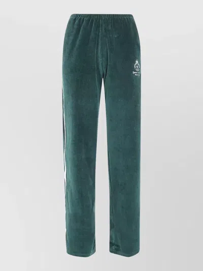 Sporty And Rich Crown Tennis Velour Sweatpants Side Stripes In Green