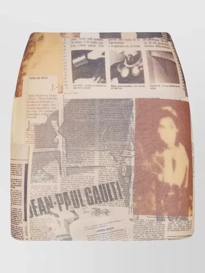 Jean Paul Gaultier Mesh Mini Skirt Newspaper Journal Print In Multi