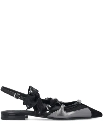 Pinko Gianira Black Ballerinas With Pointed Toe And Decorative Ankle Band In Leather And Fabric Blend Woma