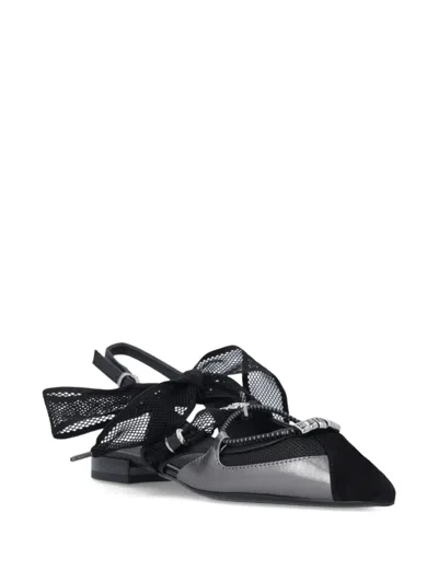 Pinko Gianira Black Ballerinas With Pointed Toe And Decorative Ankle Band In Leather And Fabric Blend Woma