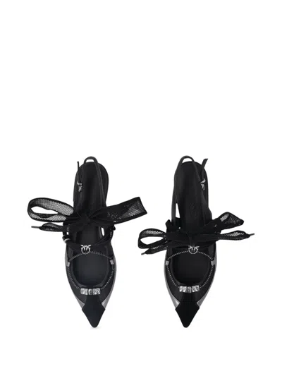 Pinko Gianira Black Ballerinas With Pointed Toe And Decorative Ankle Band In Leather And Fabric Blend Woma