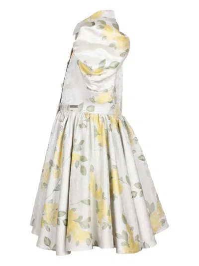 Jessie And James Floral-print Puff-sleeve Dress In Neutral