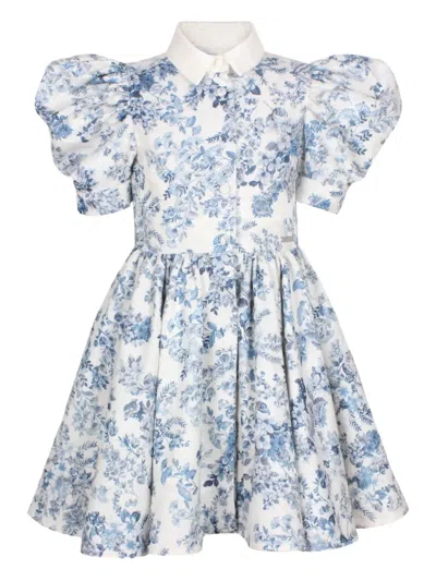Jessie And James Puff-sleeve Floral-print Dress In Blue