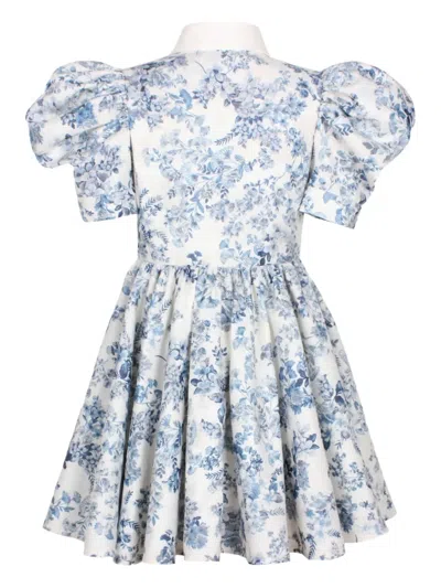 Jessie And James Puff-sleeve Floral-print Dress In Blue