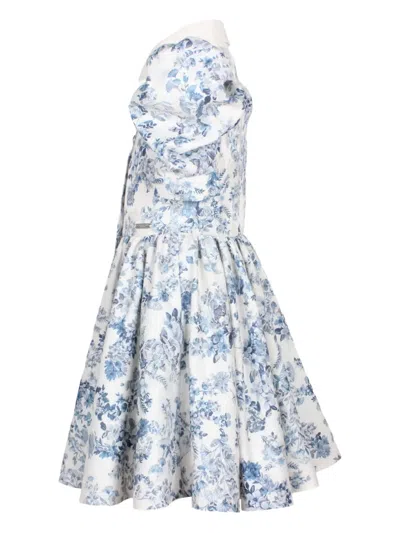 Jessie And James Puff-sleeve Floral-print Dress In Blue