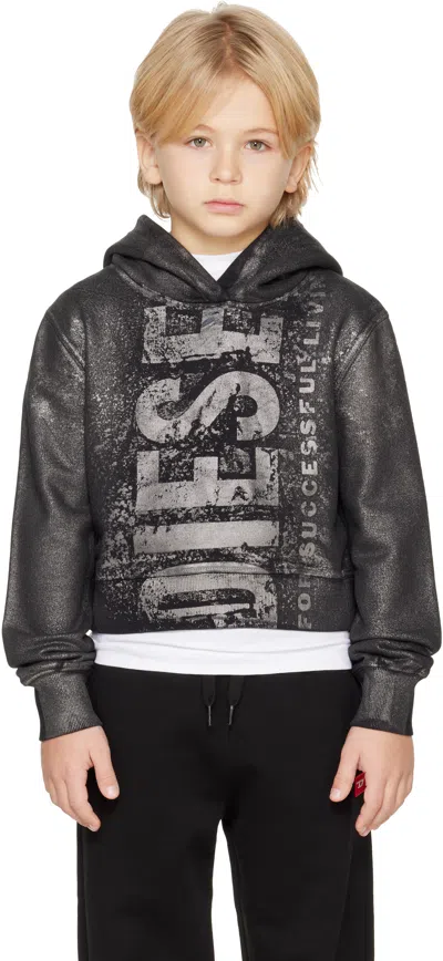 Diesel Kids Black Slimphood Hoodie In Black