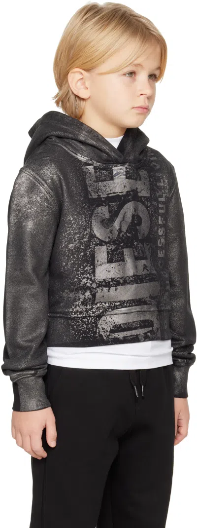 Diesel Kids Black Slimphood Hoodie In Black