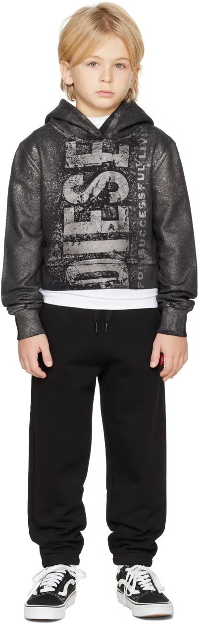 Diesel Kids Black Slimphood Hoodie In Black