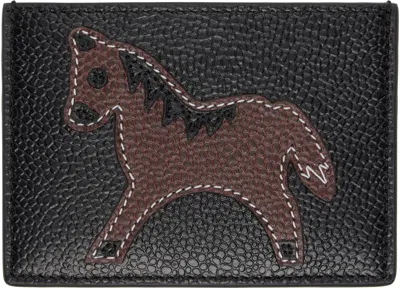 Thom Browne Black Single Card Holder With Horse Appliqué In Black