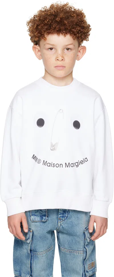Mm6 Maison Margiela White Sweatshirt For Kids With Safety Pin