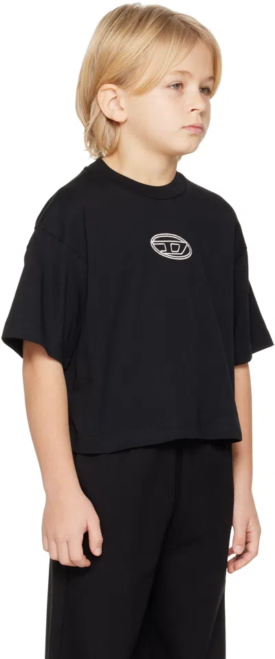Diesel Kids Black Tixan T-shirt In Black