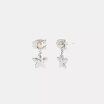 Coach Outlet Wildflower Signature Pearl Drop Earrings In Metallic