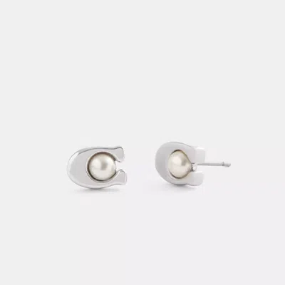 Coach Outlet Signature Pearl Stud Earrings In Metallic