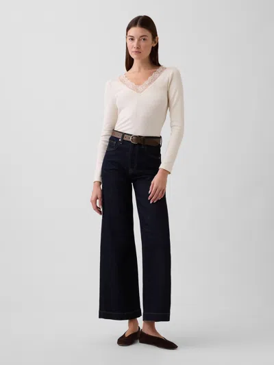 Gap Factory Ribbed Lace-trim Top In White