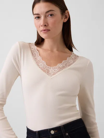 Gap Factory Ribbed Lace-trim Top In White