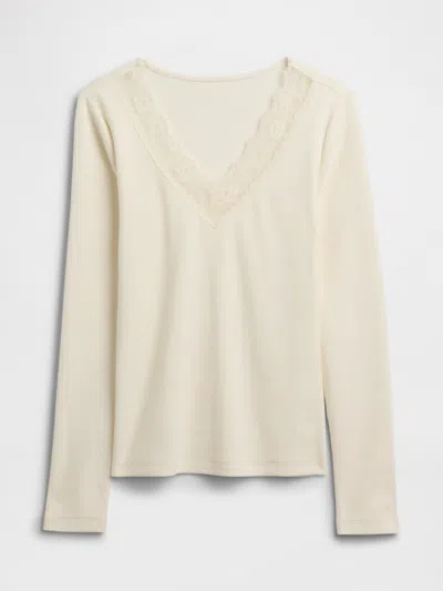 Gap Factory Ribbed Lace-trim Top In White