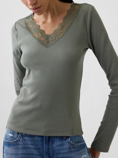 Gap Factory Ribbed Lace-trim Top In Green