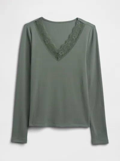 Gap Factory Ribbed Lace-trim Top In Green