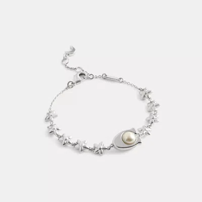 Coach Outlet Wildflower Chain Signature Linear Bracelet In Metallic