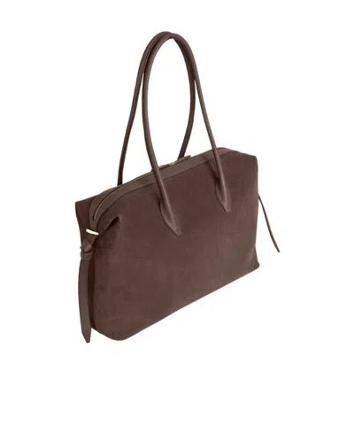 Yuzefi Brioche Large Rectangular Suede Shoulder Bag In Brown