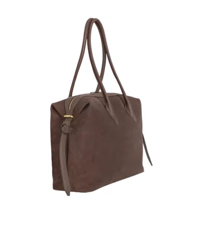 Yuzefi Brioche Large Rectangular Suede Shoulder Bag In Brown