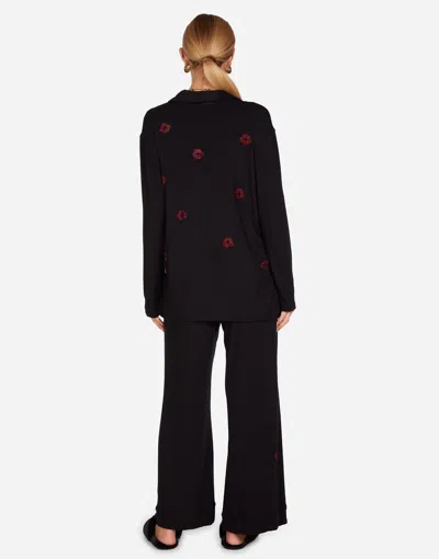 Lauren Moshi Alison Red Crystal Lips Pajama Set In Black
