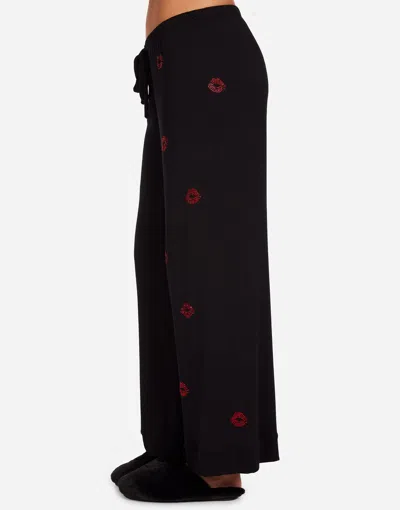 Lauren Moshi Alison Red Crystal Lips Pajama Set In Black