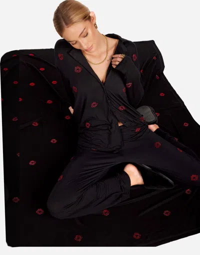 Lauren Moshi Beverly Red Crystal Lips In Black